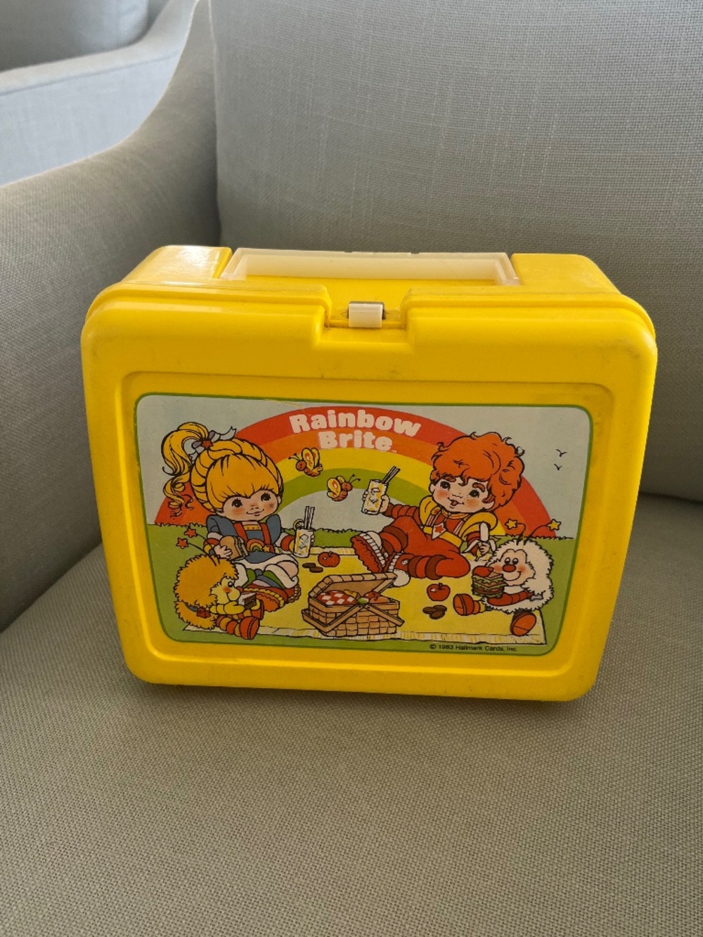Vintage 1983 Rainbow Brite Thermos Lunch Box Yellow Plastic Hallmark USA